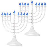 Aviv Judaica front view menorah showing elegant white body and nine LEDs for safe celebration