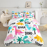 Axolotl comforter front view with colorful dinosaur print for cheerful decor