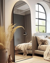 AyeWish front view of arched full-length mirror showing clean silhouette and space-saving benefit