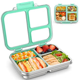 BABHAMNESS front view of blue stainless steel bento box showing compact portable design and durability