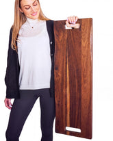 BABILONIA front view of long charcuterie board showing full serving area and polished finish