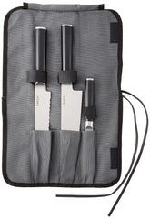 Babish front view of 3-piece knife set with roll showing complete kit and safe storage benefit