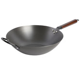 Babish wok front view showing flat-bottom and full cooking surface benefit