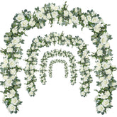 Bacucine front view of full white rose garland showing elegant coverage