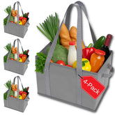BAG-THAT! front view of four gray totes showing sturdy box shape and durable carry benefit