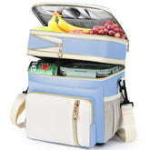 BAGNN front view of sky blue lunch bag showing roomy capacity and neat shape
