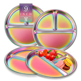 Bakpoco front view showing four colorful plates and practical set benefits
