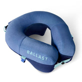 Ballast front view of ocean blue inflatable pillow showing compact design benefit