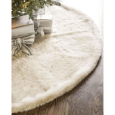 Balsam Hill front view of ivory-brown faux fur skirt showing elegant base coverage