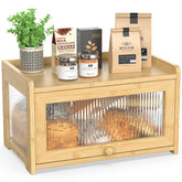 BAMBANG bamboo bread box front view showing organized countertop benefit