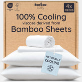 Bambaw packaged queen sheet set front view showing clean white luxury