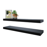 BAMEOS front view of two black floating shelves showing sleek silhouette and space saving benefit