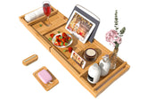 Bamfan bamboo bath caddy front view showing compartments and elegant finish