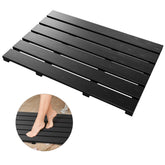 Bamfan front view of black bamboo bath mat showing elegant design and safe traction