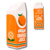 ban.do front view of orange juice carton vase showing full retro label and bright color benefits cheerful decor
