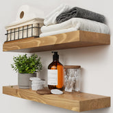 BAOBAB WORKSHOP front view of 24-inch oak shelf showing clean farmhouse finish and benefit of real wood warmth