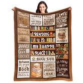 BAOERN blanket front print showing book-themed pattern and cozy appeal