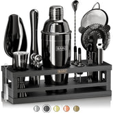 Bare Barrel front packaging showing the complete 16-piece kit and bamboo stand for effortless display