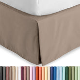 Bare Home front view of taupe bed skirt showing tailored finish and neater bed