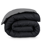 Bare Home front view of twin comforter showing reversible black and grey for quick style change