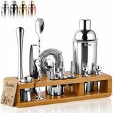 barillio front view of full 23-piece kit on bamboo stand showcasing organized tools and style