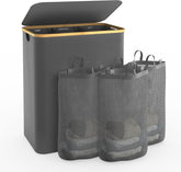 Bathola front view hamper with lid showing tidy storage benefit