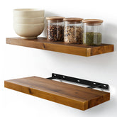 BATODA front view of two 17-inch floating shelves showing warm acacia finish and clean lines for stylish display