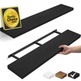 BAYKA front view of two black floating shelves showing modern silhouette and versatile display