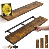 BAYKA front view of rustic brown floating shelf showing wide display surface and clean look