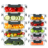BAYZZ front view of 10-pack glass meal prep set shows full kit and organized benefit