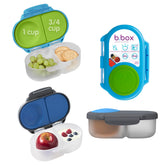 b.box front view of two-pack snack boxes showing colors and compact design, encouraging convenience