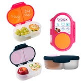 b.box front packaging showing two snack boxes and color options, highlights value