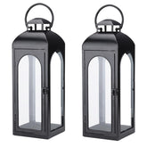 Bdor lanterns front view on porch showing elegant height and balance