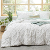 Bedsure front view showing white tufted comforter and clean farmhouse look