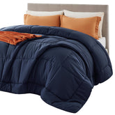 Bedsure comforter front packaging showing navy color and neat presentation for easy setup