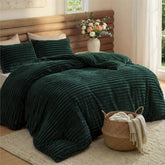 Bedsure comforter front view on bed showing emerald color and roomy coverage