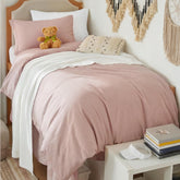 Bedsure front view of rose pink duvet cover showing smooth finish and color