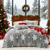 Bedsure flat lay duvet cover showing full snowflake pattern and cozy look