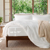 Bedsure front view of duvet cover set showing crisp white finish and neat drape for tidy appearance
