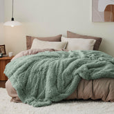 Bedsure front view of sage green king blanket showing full coverage and modern color
