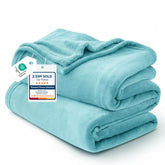 Bedsure front view on bed showing river blue color and generous coverage