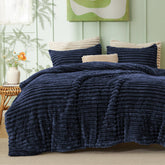 Bedsure front view of navy comforter set showing full coverage and neat styling