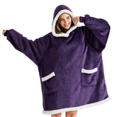 Bedsure front view purple hoodie blanket showing full coverage and cozy fit