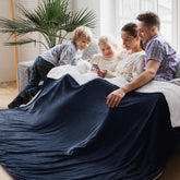 Bedsure front view showing navy Cal King blanket packaging and product benefit