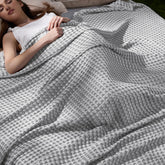 Bedsure king blanket front folded showing grey waffle texture and breathable look