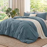 Bedsure front view of king comforter in slate blue showing full bed coverage benefit