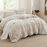 Bedsure king comforter set front view showing full beige boho styling and comfort