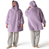 Bedsure lavender front view showing oversized wearable blanket hoodie warmth