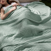 Bedsure folded mint green blanket showing neat packaging and convenience