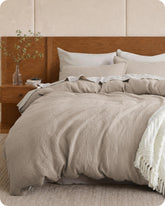 Bedsure PureWoven king duvet cover front view showing khaki color and relaxed look
